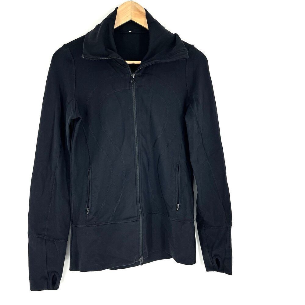 Lululemon In Stride Jacket Size 6 Womens Black Zip Up Stretch Thumbhole Running